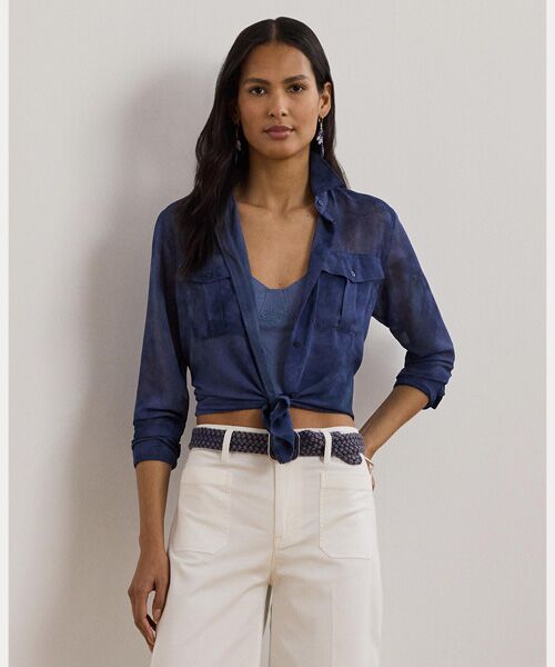LAUREN RALPH LAUREN/ローレン ラルフ ローレン クラシック フィット プリント シフォン シャツ 400ブルー L LAUREN RALPH LAUREN/ローレン ラルフ ローレン クラシック フィット プリント シフォン シャツ 400ブルー L