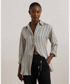 ローレンラルフローレン リーフプリントブラウス オフホワイト×ブラック XS LAUREN RALPH LAUREN｜ローレン ラルフ ローレン（レディース