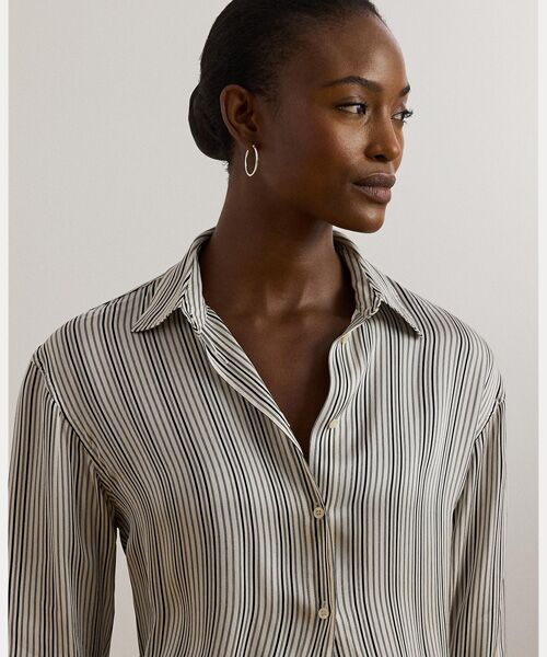 LAUREN RALPH LAUREN / ローレン ラルフ ローレン シャツ・ブラウス | リラックス フィット ストライプド サテン シャツ | 詳細4