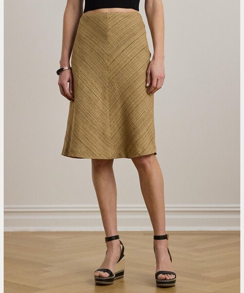 ヘリンボーン リネンブレンド ツイード スカート （ミニ・ひざ丈