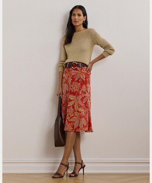 LAUREN RALPH LAUREN/ローレン ラルフ ローレン フローラル クリンクル ジョーゼット ミディ スカート 600レッド 00 LAUREN RALPH LAUREN/ローレン ラルフ ローレン フローラル クリンクル ジョーゼット ミディ スカート 600レッド 00
