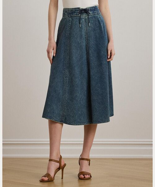 LAUREN RALPH LAUREN / ローレン ラルフ ローレン デニムスカート | デニム ドローコード ミディ スカート | 詳細2