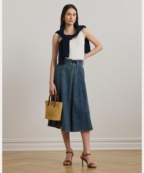 LAUREN RALPH LAUREN/ローレン ラルフ ローレン デニム ドローコード ミディ スカート 400ブルー 00 LAUREN RALPH LAUREN/ローレン ラルフ ローレン デニム ドローコード ミディ スカート 400ブルー 00