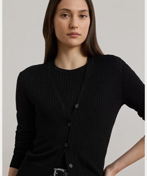 LAUREN RALPH LAUREN / ローレン ラルフ ローレン カーディガン・ボレロ | リブニット リネンブレンド Vネック カーディガン | 詳細4