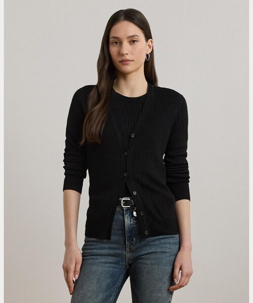 ポロ ラルフローレン ピマコットン カーディガン L ブラック ワンポイント ラルフ・ローレン(Ralph Lauren) レディースカーディガン