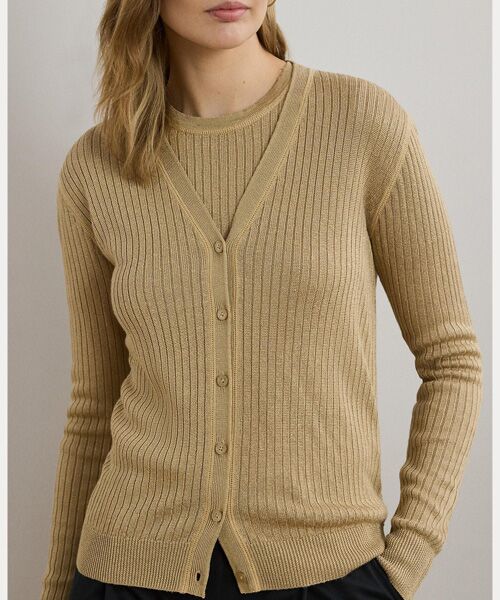 LAUREN RALPH LAUREN / ローレン ラルフ ローレン カーディガン・ボレロ | リブニット リネンブレンド Vネック カーディガン | 詳細4