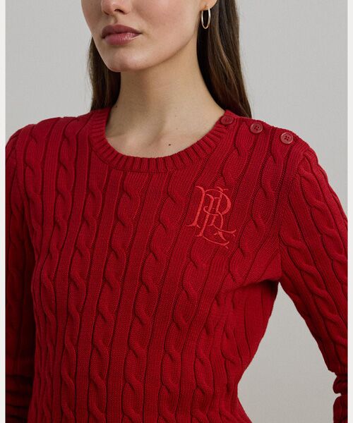 LAUREN RALPH LAUREN / ローレン ラルフ ローレン ニット・セーター | ボタントリム ケーブルニット コットン セーター | 詳細4