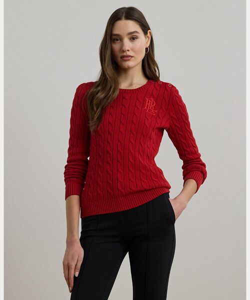 LAUREN RALPH LAUREN/ローレン ラルフ ローレン ボタントリム ケーブルニット コットン セーター 600レッド M LAUREN RALPH LAUREN/ローレン ラルフ ローレン ボタントリム ケーブルニット コットン セーター 600レッド M