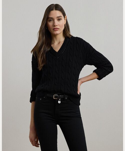 LAUREN RALPH LAUREN/ローレン ラルフ ローレン ケーブルアンドポインテールニット クリケット セーター 001ブラック XS
