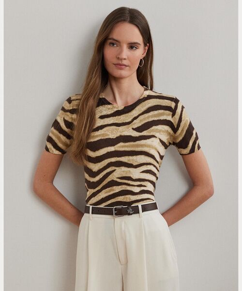 LAUREN RALPH LAUREN/ローレン ラルフ ローレン プリント リネンコットン ショートスリーブ セーター 101ナチュラル XS LAUREN RALPH LAUREN/ローレン ラルフ ローレン プリント リネンコットン ショートスリーブ セーター 101ナチュラル XS