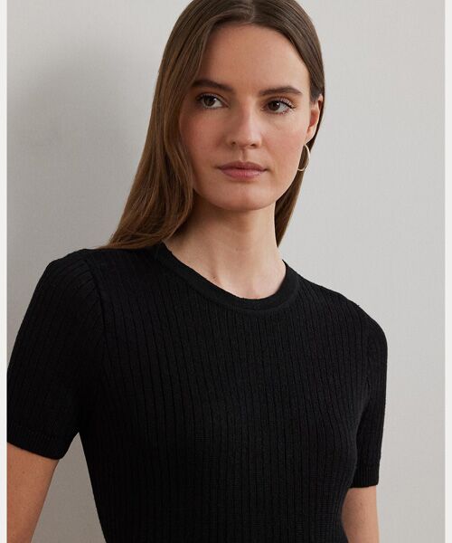 LAUREN RALPH LAUREN / ローレン ラルフ ローレン ニット・セーター | リブ リネンブレンド ショートスリーブ セーター | 詳細4