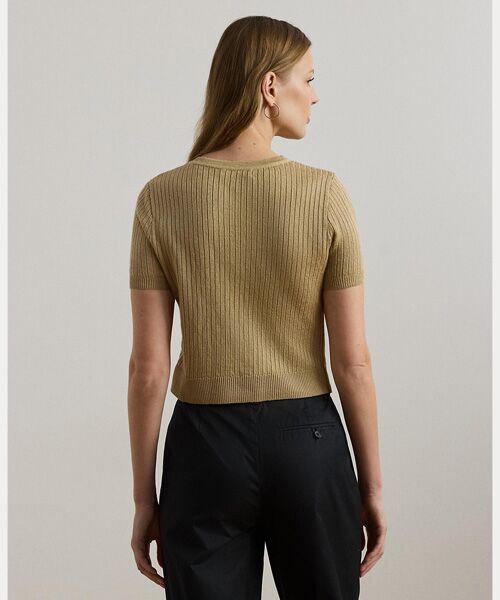 LAUREN RALPH LAUREN / ローレン ラルフ ローレン ニット・セーター | リブ リネンブレンド ショートスリーブ セーター | 詳細3