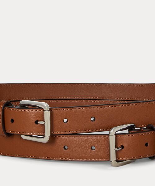 LAUREN RALPH LAUREN / ローレン ラルフ ローレン ベルト・サスペンダー | レザー ダブルバックル スタックド ワイド ベルト | 詳細1