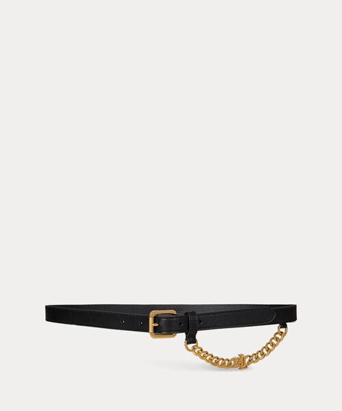 LAUREN RALPH LAUREN/ローレン ラルフ ローレン ロゴチェーン レザー スキニー ベルト 001ブラック S LAUREN RALPH LAUREN/ローレン ラルフ ローレン ロゴチェーン レザー スキニー ベルト 001ブラック S