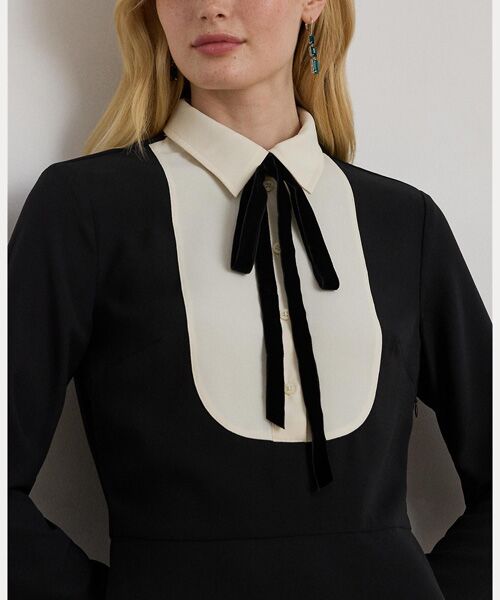 LAUREN RALPH LAUREN / ローレン ラルフ ローレン ミニ丈・ひざ丈ワンピース | ツートーン ジョーゼット タイネック ドレス | 詳細4