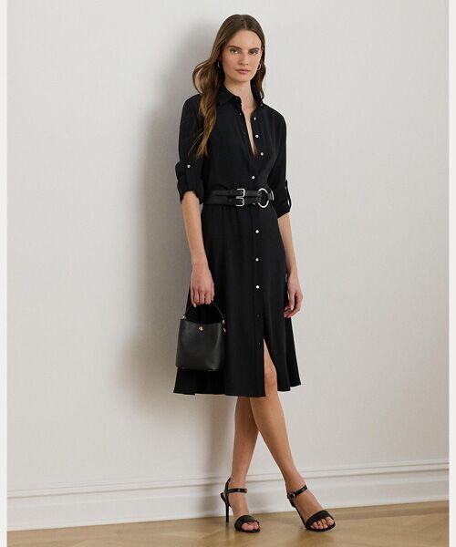 LAUREN RALPH LAUREN/ローレン ラルフ ローレン ダブルフェイスド ジョーゼット シャツドレス 001ブラック 2 LAUREN RALPH LAUREN/ローレン ラルフ ローレン ダブルフェイスド ジョーゼット シャツドレス 001ブラック 2