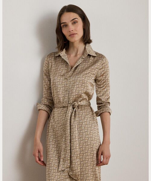 LAUREN RALPH LAUREN / ローレン ラルフ ローレン ロング・マキシ丈ワンピース | ジオプリント サテン シャルムーズ シャツドレス | 詳細2
