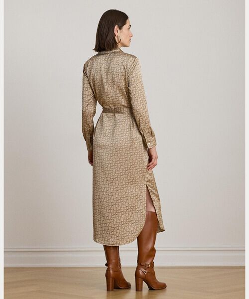 LAUREN RALPH LAUREN / ローレン ラルフ ローレン ロング・マキシ丈ワンピース | ジオプリント サテン シャルムーズ シャツドレス | 詳細3