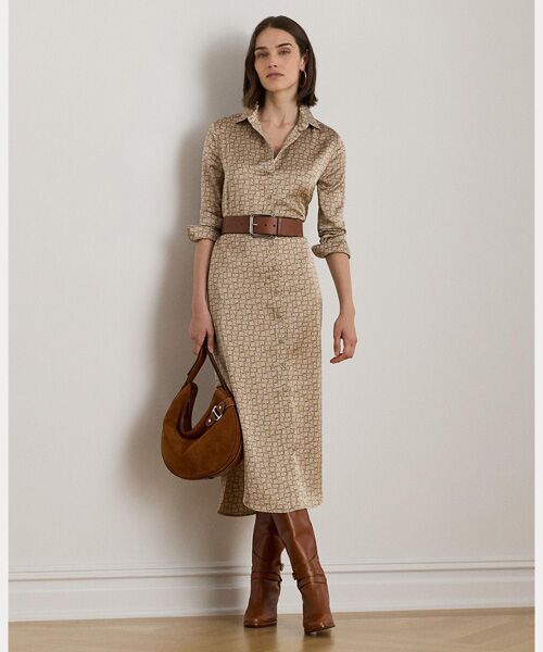 LAUREN RALPH LAUREN/ローレン ラルフ ローレン ジオプリント サテン シャルムーズ シャツドレス 999マルチカラー 00 LAUREN RALPH LAUREN/ローレン ラルフ ローレン ジオプリント サテン シャルムーズ シャツドレス 999マルチカラー 00