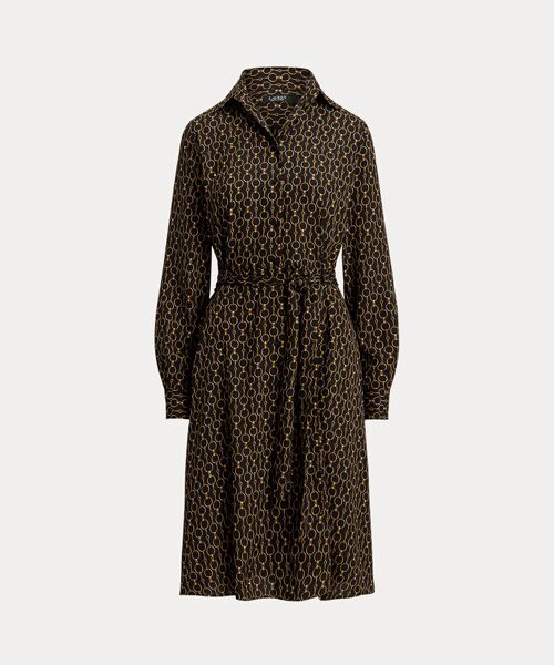 LAUREN RALPH LAUREN / ローレン ラルフ ローレン ミニ丈・ひざ丈ワンピース | チェーンプリント クレープ シャツドレス | 詳細1