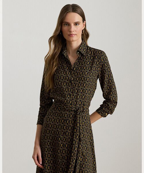 LAUREN RALPH LAUREN / ローレン ラルフ ローレン ミニ丈・ひざ丈ワンピース | チェーンプリント クレープ シャツドレス | 詳細2