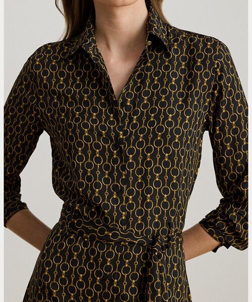 LAUREN RALPH LAUREN / ローレン ラルフ ローレン ミニ丈・ひざ丈ワンピース | チェーンプリント クレープ シャツドレス | 詳細4