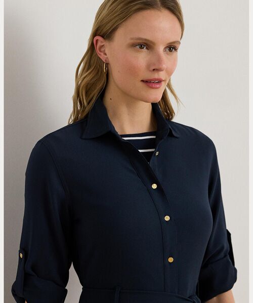 LAUREN RALPH LAUREN / ローレン ラルフ ローレン ミニ丈・ひざ丈ワンピース | ダブルフェイスド ジョーゼット シャツドレス | 詳細4