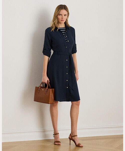LAUREN RALPH LAUREN/ローレン ラルフ ローレン ダブルフェイスド ジョーゼット シャツドレス 410ネイビー 00 LAUREN RALPH LAUREN/ローレン ラルフ ローレン ダブルフェイスド ジョーゼット シャツドレス 410ネイビー 00