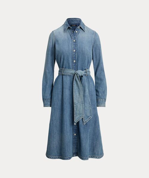 LAUREN RALPH LAUREN / ローレン ラルフ ローレン ミニ丈・ひざ丈ワンピース | ベルテッド デニム シャツドレス | 詳細1