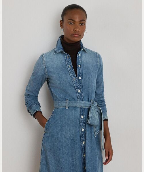 LAUREN RALPH LAUREN / ローレン ラルフ ローレン ミニ丈・ひざ丈ワンピース | ベルテッド デニム シャツドレス | 詳細2