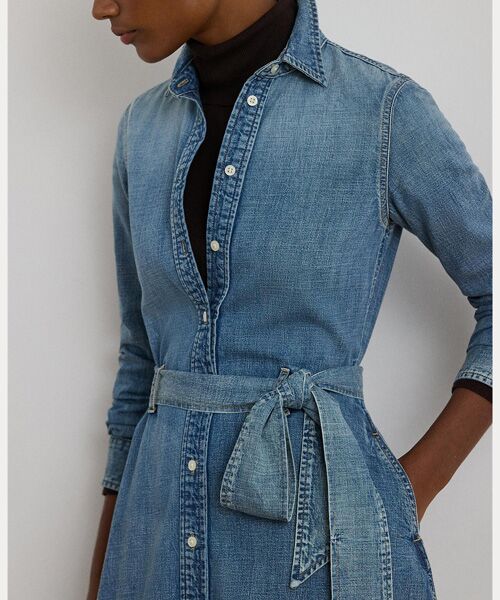 LAUREN RALPH LAUREN / ローレン ラルフ ローレン ミニ丈・ひざ丈ワンピース | ベルテッド デニム シャツドレス | 詳細4