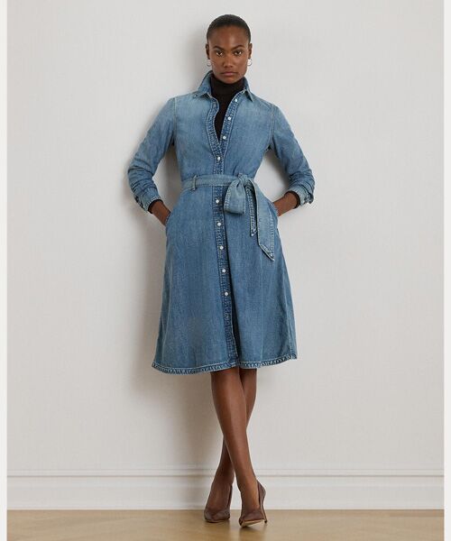 LAUREN RALPH LAUREN/ローレン ラルフ ローレン ベルテッド デニム シャツドレス 410ネイビー 2 LAUREN RALPH LAUREN/ローレン ラルフ ローレン ベルテッド デニム シャツドレス 410ネイビー 2
