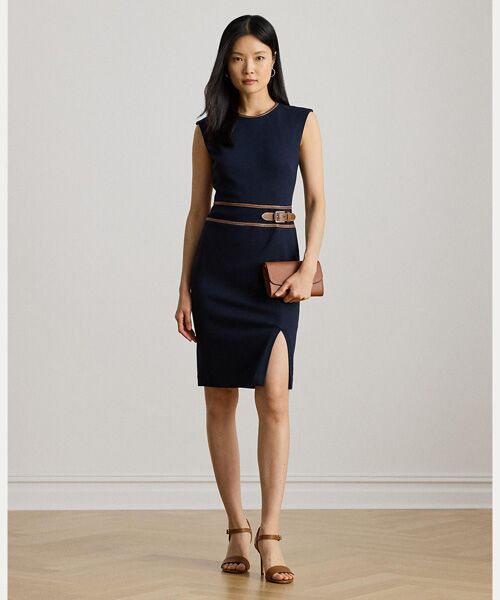 LAUREN RALPH LAUREN/ローレン ラルフ ローレン バックルトリム ヘリンボーン キャップスリーブ ドレス 410ネイビー 6 LAUREN RALPH LAUREN/ローレン ラルフ ローレン バックルトリム ヘリンボーン キャップスリーブ ドレス 410ネイビー 6