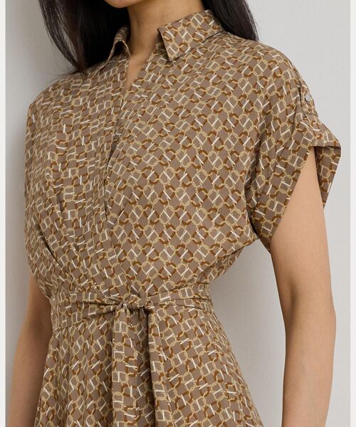 LAUREN RALPH LAUREN / ローレン ラルフ ローレン ミニ丈・ひざ丈ワンピース | ジオプリント ベルテッド クレープ ドレス | 詳細4