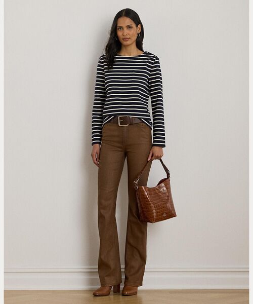 LAUREN RALPH LAUREN / ローレン ラルフ ローレン Tシャツ | ストライプド ジャージー スナップトリム ボートネック トップス | 詳細2