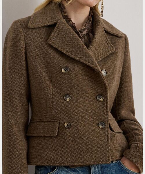 LAUREN RALPH LAUREN / ローレン ラルフ ローレン ステンカラーコート | ダブルブレステッド ヘリンボーン コート | 詳細4