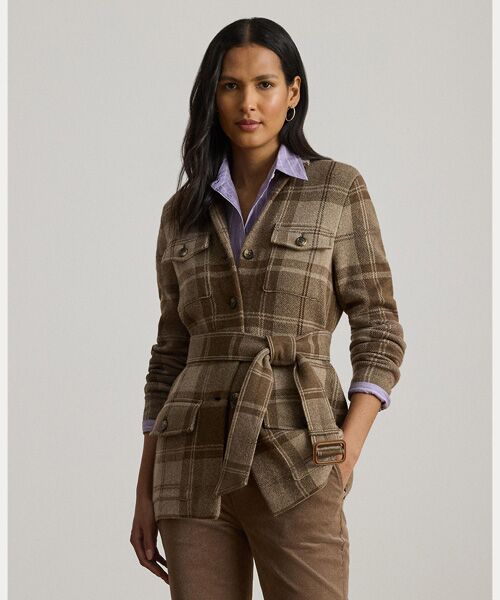 LAUREN RALPH LAUREN/ローレン ラルフ ローレン チェック ベルテッド ダブルニット ブレザー 200ブラウン XS LAUREN RALPH LAUREN/ローレン ラルフ ローレン チェック ベルテッド ダブルニット ブレザー 200ブラウン XS