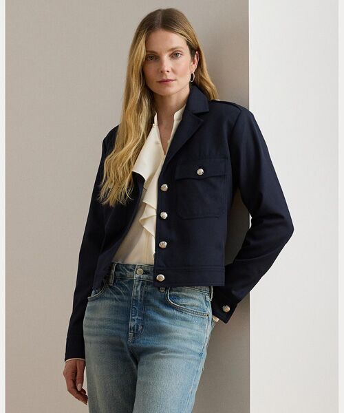 LAUREN RALPH LAUREN / ローレン ラルフ ローレン テーラードジャケット | クロップド ウールブレンド ツイル ジャケット(410ネイビー)