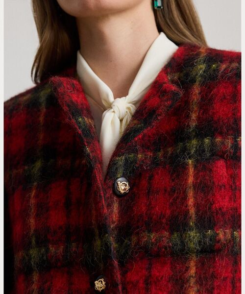 LAUREN RALPH LAUREN / ローレン ラルフ ローレン ノーカラージャケット | チェック モヘア クロップド ジャケット | 詳細5