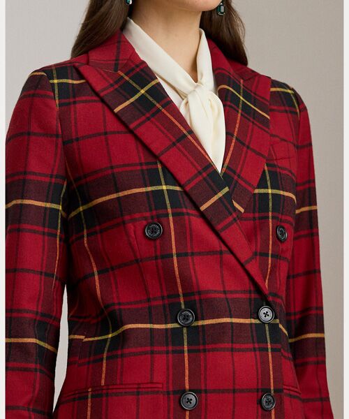 LAUREN RALPH LAUREN / ローレン ラルフ ローレン テーラードジャケット | チェック ダブルブレステッド ウールブレンド ブレザー | 詳細4