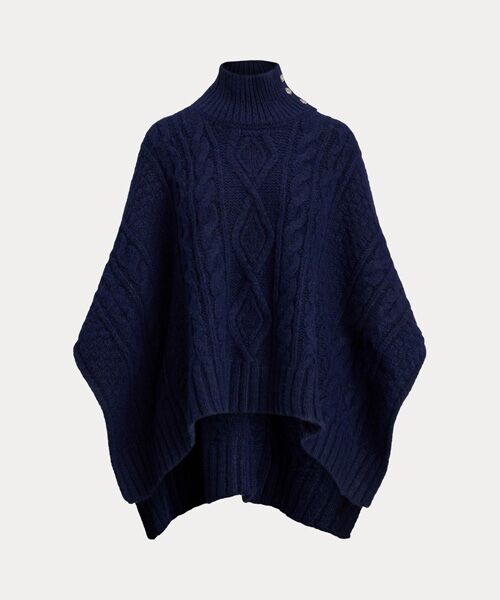 LAUREN RALPH LAUREN / ローレン ラルフ ローレン ポンチョ | ボタントリム ケーブルニット モックネック ポンチョ | 詳細1