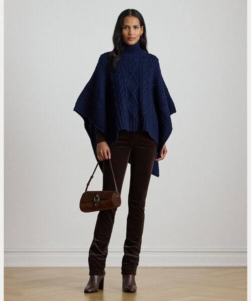 ボタントリム ケーブルニット モックネック ポンチョ （ポンチョ