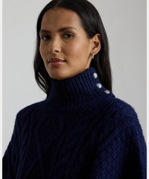 LAUREN RALPH LAUREN / ローレン ラルフ ローレン ポンチョ | ボタントリム ケーブルニット モックネック ポンチョ | 詳細4