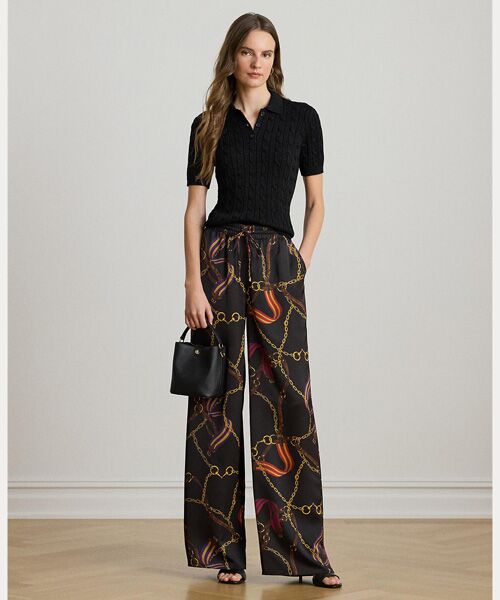 LAUREN RALPH LAUREN/ローレン ラルフ ローレン ベルティングプリント シャルムーズ ワイドレッグ パンツ 001ブラック M LAUREN RALPH LAUREN/ローレン ラルフ ローレン ベルティングプリント シャルムーズ ワイドレッグ パンツ 001ブラック M