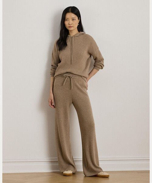 LAUREN RALPH LAUREN/ローレン ラルフ ローレン リブニット カシミヤ ワイドレッグ パンツ 250ブラウン M LAUREN RALPH LAUREN/ローレン ラルフ ローレン リブニット カシミヤ ワイドレッグ パンツ 250ブラウン M