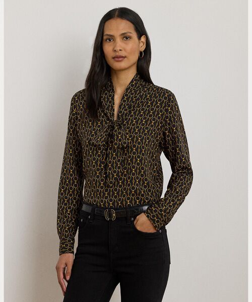 LAUREN RALPH LAUREN/ローレン ラルフ ローレン チェーンプリント クレープ タイネック ブラウス 001ブラック XXS