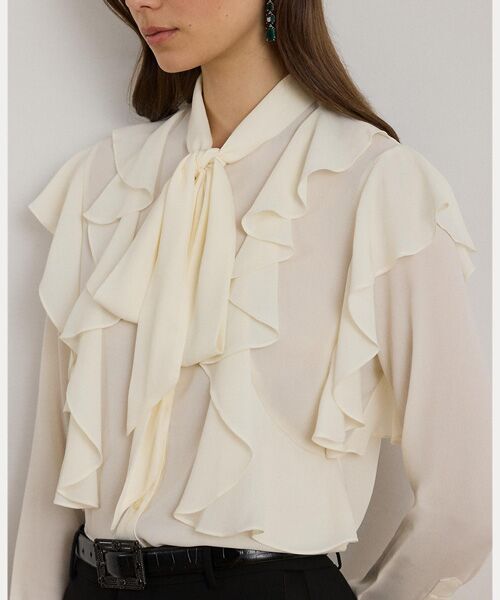 LAUREN RALPH LAUREN / ローレン ラルフ ローレン シャツ・ブラウス | フリルトリム ジョーゼット タイネック ブラウス | 詳細4