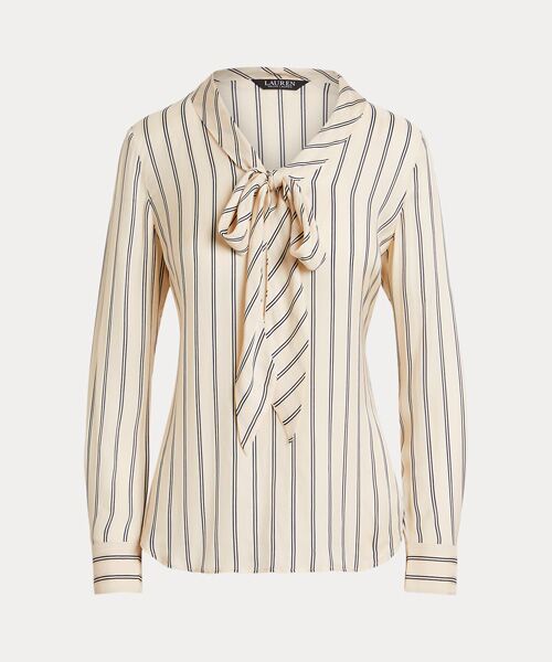 LAUREN RALPH LAUREN/ローレン ラルフ ローレン ストライプド ジャカード タイネック ブラウス 101ナチュラル XS LAUREN RALPH LAUREN/ローレン ラルフ ローレン ストライプド ジャカード タイネック ブラウス 101ナチュラル XS