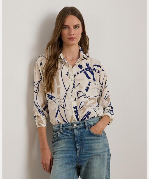 LAUREN RALPH LAUREN/ローレン ラルフ ローレン リラックス フィット ベルティングプリント クレープ シャツ 101ナチュラル XS LAUREN RALPH LAUREN/ローレン ラルフ ローレン リラックス フィット ベルティングプリント クレープ シャツ 101ナチュラル XS