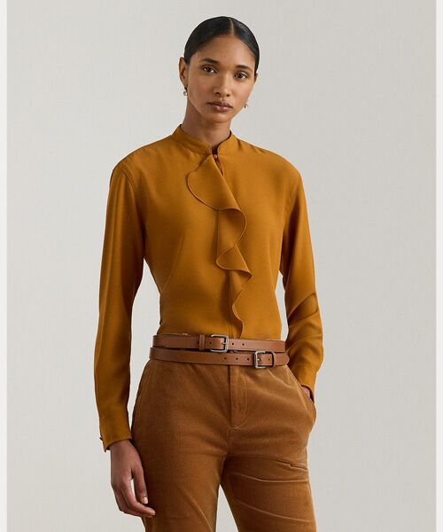LAUREN RALPH LAUREN/ローレン ラルフ ローレン フリルトリムド ジョーゼット チュニック 200ブラウン M LAUREN RALPH LAUREN/ローレン ラルフ ローレン フリルトリムド ジョーゼット チュニック 200ブラウン M